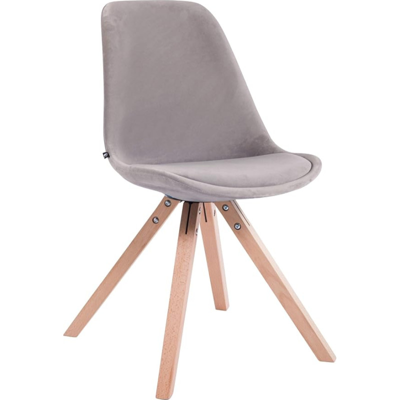 CLP Toulouse Velvet Square Retro Chair su aukštos kokybės sėdynės paminkštinimu, atlošiama kėdė su tvirtu mediniu rėmu, sėdynės aukštis 48 cm, spalva: Pilka, rėmo spalva: natūrali