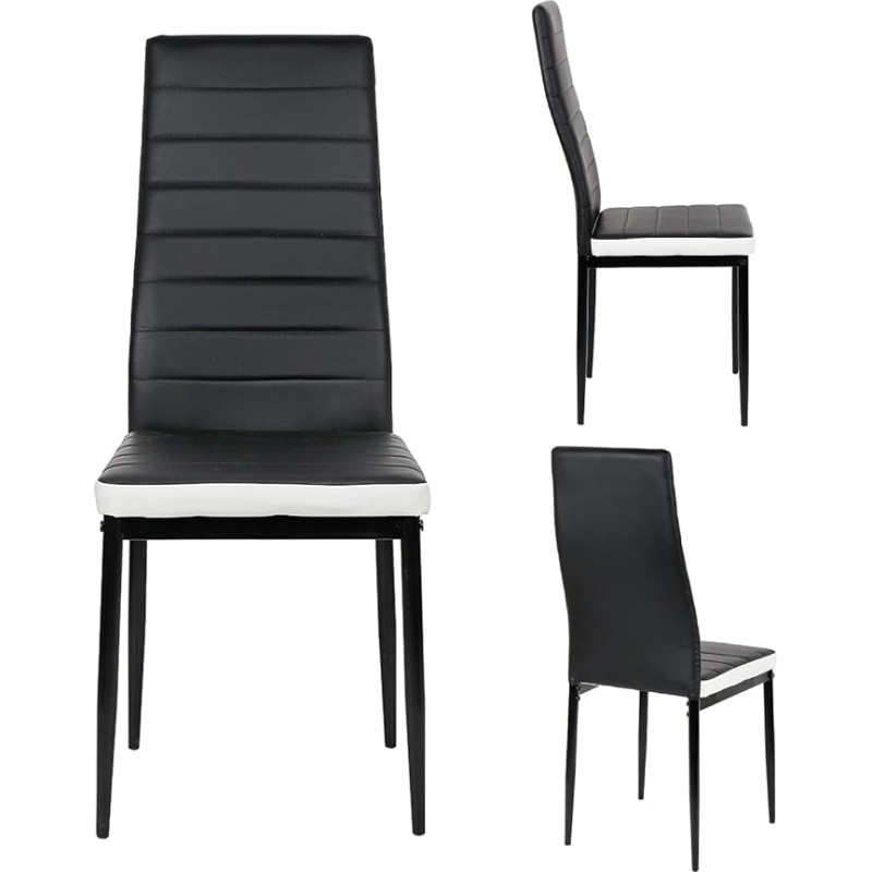 XUANYU Valgomojo kėdės su aukštu atlošu, maksimali apkrova 120 kg, dirbtinės odos sėdynė ir plieninis rėmas, virtuvės kėdžių komplektas, valgomojo kėdžių komplektas, valgomojo kėdės, virtuvės kėdės (8, juoda/balta, 40 x