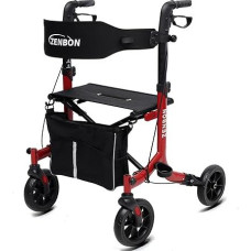 Rollator Foldable and Lightweight with Seat: Walking Aid for Seniors Aluminium Rollators Slim for Home Foldable - Walker for Home Indoor Outdoor with Backrest and Walking Stick Holder