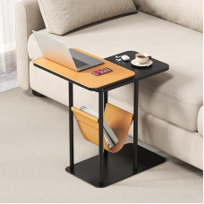 Šoninis C formos staliukas, metalinis C formos sofos šoninis staliukas, dvigubas stalviršis, nešiojamojo kompiuterio stovas, televizoriaus staliukas sofai ir lovai, mažas kavos staliukas, galinis staliukas, mobilus kavos staliukas svetainei (oranžinis)