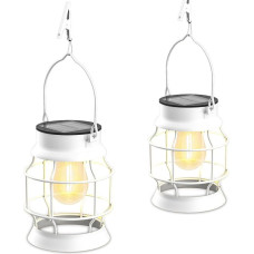 Saulės žibintai lauke, 2 baltų saulės žibintų pakuotė, skirta lauko kabančioms sodo dekoracijoms su šiltai baltu LED žibintu sodo stovyklavietės vejos Kalėdų dekoracijoms lauke