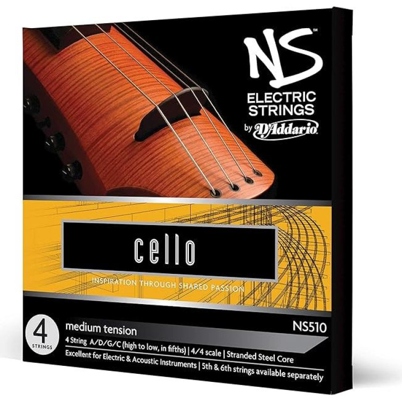 D'Addario NS Electric 4/4 skalės vidutinio įtempimo violončelės stygų rinkinys