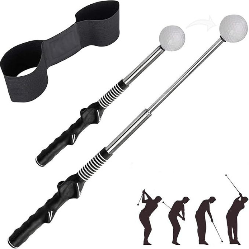 Einziehbare Golf-Trainingshilfe, Golfschwung-Trainingshilfe mit Armhaltungskorrekturgurt, verstellbarer Golf-Grifftrainer, Golf-Übungszubehör, idealus pradedantiesiems ir profesionalams, 2 Stück