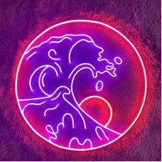 Ulalaza LED Sign Sunset Neon Signs Waves LED Wall Decor for Home Sunrise Night Lamps Mountains Decoration Light USB Brightness Adjustable