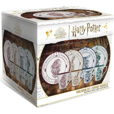ABYSTYLE Harry Potter Hogwarts Houses Premium Porcelain Plates & Cups Set - Tableware - Set of 3 - Gryffindor Red, Hufflepuff Yellow, Ravenclaw Blue, Slytherin Green