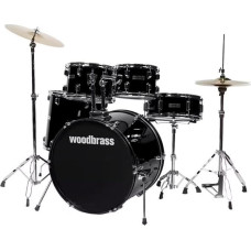 Woodbrass AD100 Gloss Black būgnų komplektas - idealus pradedantiesiems, paruoštas naudoti, su priedais - pilnas akustinių būgnų komplektas