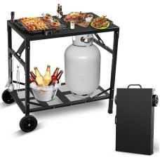 KHAMAL Sulankstomas kepsninės vežimėlis Lauko kepsninės stalas - nešiojamas picų kepsninės stalas su ratukais, kilnojamas maisto vežimėlis lauke, kepsninėje, patalpoje, virtuvėje