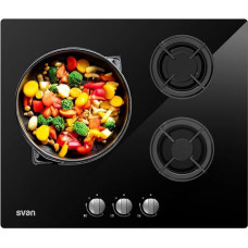 Svan Encimera de Gas SGW3601N. 3 Quemadores, Integrable, Quemador WOK Triple llama, Acabado en Cristal Black