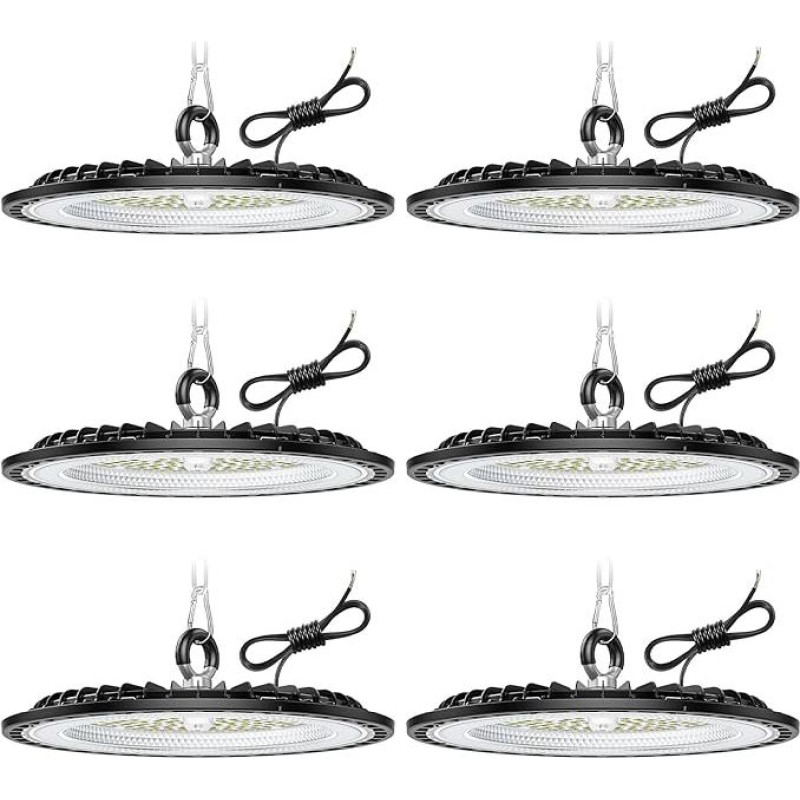 Tallflly 6 pakuotės 300W garažo šviesa, 45000LM LED darbo šviesa, 6000K Cool White UFO High Bay Light, IP65 vandeniui atsparus LED garažo apšvietimas gamykloms, sandėliams, dirbtuvėms