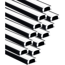 Besseto LED Profile Aluminium, U-Shaped Strip Light Diffuser Profile with Milky Cover, End Caps and Mounting Bracket, Aluminium Profiles for LED Strips (Black Colour, 12 x 1 m)