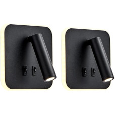 uksunvi LED Wall Light, Bedside Reading Wall Light, 12 W LED Wall Reading Lamps, Adjustable Spotlight (3 W + 9 W 3000 K Warm Light) Black (Black Square 2 Pieces)