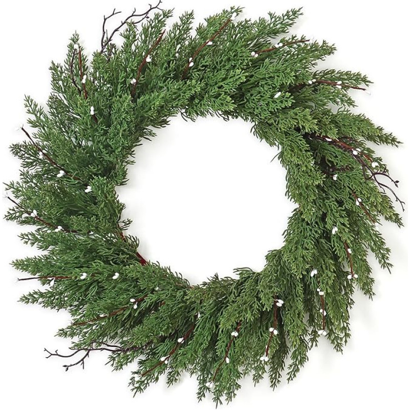 Weldomcor Kalėdų vainikas lauko durims, 56 cm Norfolko pušies advento vainikas, durų vainikas, Kalėdų lauko žalias, dirbtinis eglės vainikas, kalėdinė dekoracija Kalėdoms, durims, medžiams, sienoms