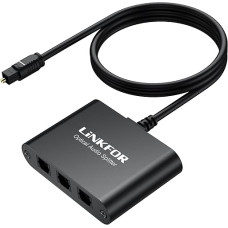 LiNKFOR Toslink Splitter, 1x3 Digitaler Audio Verteiler, aliuminio korpusas, LPCM 2.0, Dolby Digital und DTS Unterstützung, Optischer Splitter mit 1m Optisches Kabel für PS3 DVD HDTV STB etc.