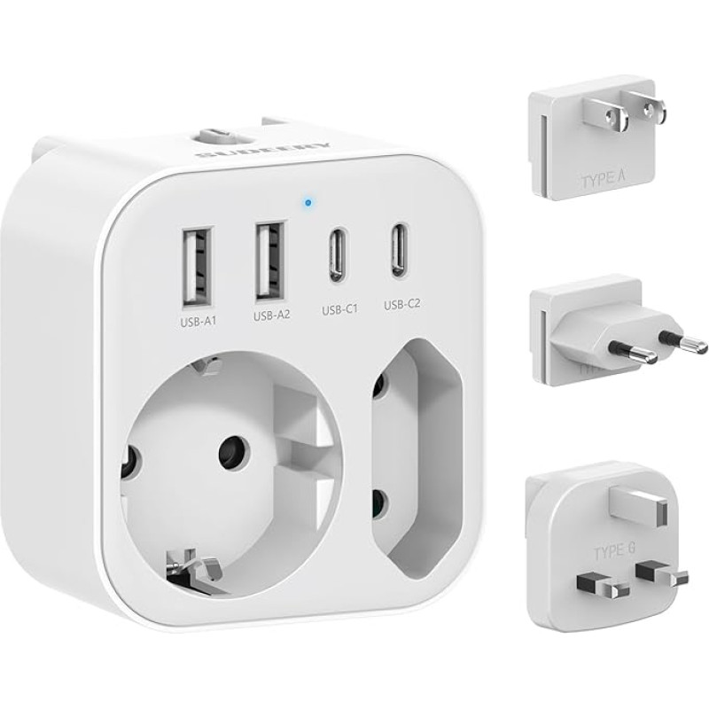 Kelioninis kištukas visame pasaulyje, universalus adapterio kištukinis lizdas su USB C, tarptautinis kištukinis lizdas, skirtas Japonijai, Europai, Anglijai (3 kištukai)