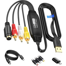avedio nuorodos VHS į skaitmeninį keitiklį, USB 2.0 Cpture Card, 1080P vaizdo įrašymo įrenginys Konvertuoti VHS VCR DVD į skaitmeninį adapterį, vaizdo įrašymo kortelė su Scart/AV adapteriu su Windows, Mac OS