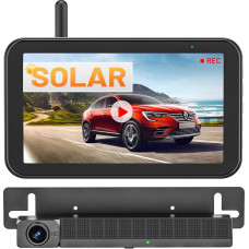 Wireless Solar Reversing Camera, 5 Inch Digital Reversing Camera Set, 1080P Monitor, with Built-in Wireless Transmitter, Wireless Parking Aid, IP66 Waterproof Reversing Cameras for Car, Truck, Van