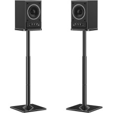 ELIVED Universal Speaker Stands Height Adjustable up to 95 cm, Speaker Stand with Glass Base and Internal Cable Duct for Shelf Speakers, 10 kg Load Capacity, Black, 1 Pair