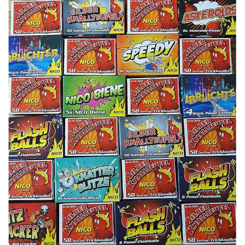 Jaunimo fejerverkai, krekeriai, Naujųjų metų išvakarių vakarėlis, stalo fejerverkai, daugiau kaip 150 efektų, Mega pakuotė, 14 pakuočių, XXL pakuotė