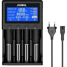 18650 baterijų įkroviklis, JIUWIIL 4 įlankų greito įkrovimo universalus baterijų įkroviklis su LCD ekranu, skirtas įkraunamoms baterijoms Li-ion LiFePO4 26650 18650 16340 10440 14500 RCR123, NI-MH NI-Cd AA AAA