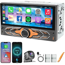 Double Car Radio Compatible with Wireless CarPlay, Car Radio with 6.8 Inch IPS Touch Screen, Car Bluetooth, FM AM Radio, GPS Navigation, Type-C/Dual USB 2.1A Fast Charge/Rear View Camera, Car MP5