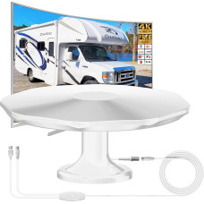 DVBT2 antena, vidaus antenos DVB-T ir DVB-T2 antenos su stiprintuvu, didelio nuotolio ir 360° priėmimo diapazono, vidaus antena televizoriams su stipriu magnetiniu pagrindu, tinka 4K 1080p ir visiems televizoriams - balta