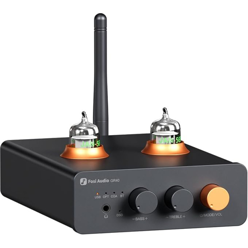 Fosi Audio GR40 Headphone Amplifier DAC Tube Amplifier Preamp Stereo for 3.5 mm Home Audio Active Speakers, Digital-Analogue Converter Preamp with Bluetooth and USB/Opt/Coax