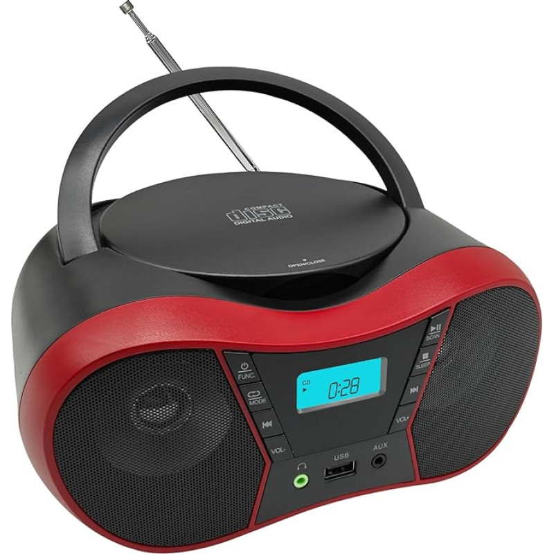 Boombox Tragbarer CD-Player für Zuhause mit Bluetooth, Boombox-CD-Player, FM-Radio-Kombination, Stereo-Sound, AC/Batteriebetrieben, CD/CD-R/RW-kompatibel, unterstützt AUX/USB/Kopfhörer, Sleep-Timer
