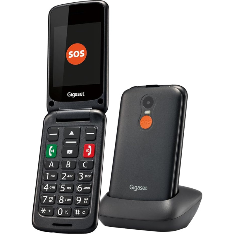 Gigaset GL590 GSM - Mobilusis GSM telefonas senjorams su atlenkiamais langais - SOS funkcija - paprastas valdymas su 2,8 colio spalvotu ekranu - suderinamas su klausos aparatu, mobilusis telefonas su 32 MB atmintimi - be sutarties, juodas