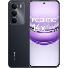realme 14 x 5G išmanusis telefonas 6 + 128 GB išmanusis telefonas, procesorius Dimensity 6300, baterija 5000 mAh, ekranas 6,67 colio HD+ @ 120 Hz, dvi SIM kortelės, be įkroviklio, juoda spalva