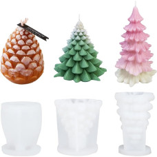 3 Pieces 3D Christmas Tree Candle Mould, Silicone, Pine Cone Candle Mould, Silicone Candle Mould, 3D Silicone Candle Moulds, Handmade Resin Mould, Candle Making Mould, DIY Christmas Party Home