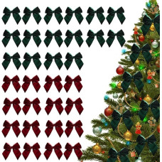 FONDUO Christmas Tree Decoration, Red Bows, Pack of 24 Velvet Bows Decoration, Christmas Bows Christmas Tree Decoration, Retro Christmas Bows for Christmas Wreath, Gifts, Christmas Decoration (B+C)