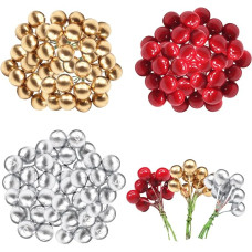 TSLBW 300 Stück Weihnachten Stechpalmenbeeren Rot Gold und Silber Künstliche Beeren für Weihnachtskranz Herstellung Zubehör Weihnachtsbaum Blumen Dekorationen Weihnachten Party Dekoration