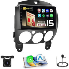 Hikity Qualcomm Snapdragon 8 Core 4+64G Android 15 Car Radio for Mazda 2 2007-2014 Wireless CarPlay Android Car IPS Screen 9 Inch BT5.1/Heat Dissipation/GPS WiFi FM RDS SWC DSP