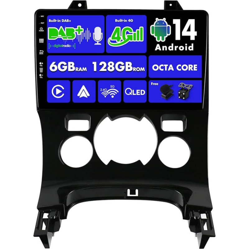 SXAUTO Android 14 [Integruotas 4G LTE ir DAB] - 6G + 128G - Automobilinis radijas Peugeot 3008 (2013-2018) GPS navigacija - Dviejų juostų WiFi - CarPlay Android Car - Kamera + mikrofonas - DSP SWC - QLED 9 colių 2 DIN 8 branduolių