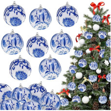 Yatinkim 9 Stück Weihnachtskugeln zum Aufhängen, 8,9 cm, blau-weiß, Chinoiserie, Ornament, Bälle für Weihnachtsbaumdekoration, handgefertigte Stoffkugel für Zuhause, Weihnachtskranz, Geburtstag