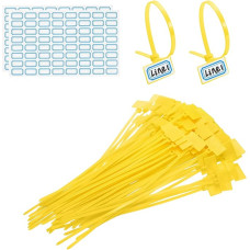 PATIKIL 8 colių kabelių kaklaraiščiai, 100 kabelių kaklaraiščių etikečių pakuotė Nailono laidų žymėjimo etiketės Self Lacing Plastikinės juostos, kurias galima rašyti su etikečių popieriumi, skirtos kabeliams organizuoti, geltonos spalvos
