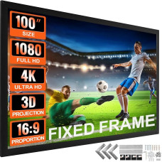 VEVOR Projection Screen 16:9 4K HDTV Film Screen Fixed Frame 3D Projector Screen for 4K HDTV Movie Theater Outdoor, White, 100 Inch
