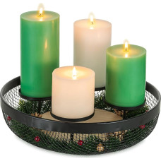 Romadedi Adventskranz Holz Modern Adventsgesteck : Adventkranz Metal Schwarz Adventskerzenhalter für Advent Stumpenkerzen Adventsschale Kerzenständer Dekoschale für Tischdeko Weihnachtsdeko