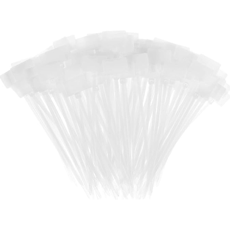 TA-VIGOR nailoniniai kabelių raiščiai, 2,5 mm x 100 mm, savaime užsifiksuojantys plastikiniai raiščiai, laidų žymekliai su etiketėmis, lipdukai laidų tvarkymui, žymėjimui, balti, 300 vnt.