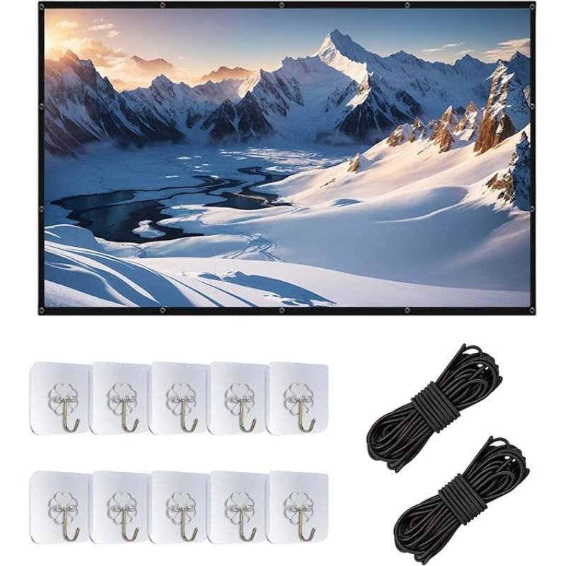 MINZHI HD projektoriaus ekranas, didelės raiškos, su 10 kabliukų, 2 5 m ilgio virvės, 120 colių didelės raiškos storas projektoriaus ekranas, HD storas projektoriaus ekranas, skirtas namams, biurui ir mokyklai