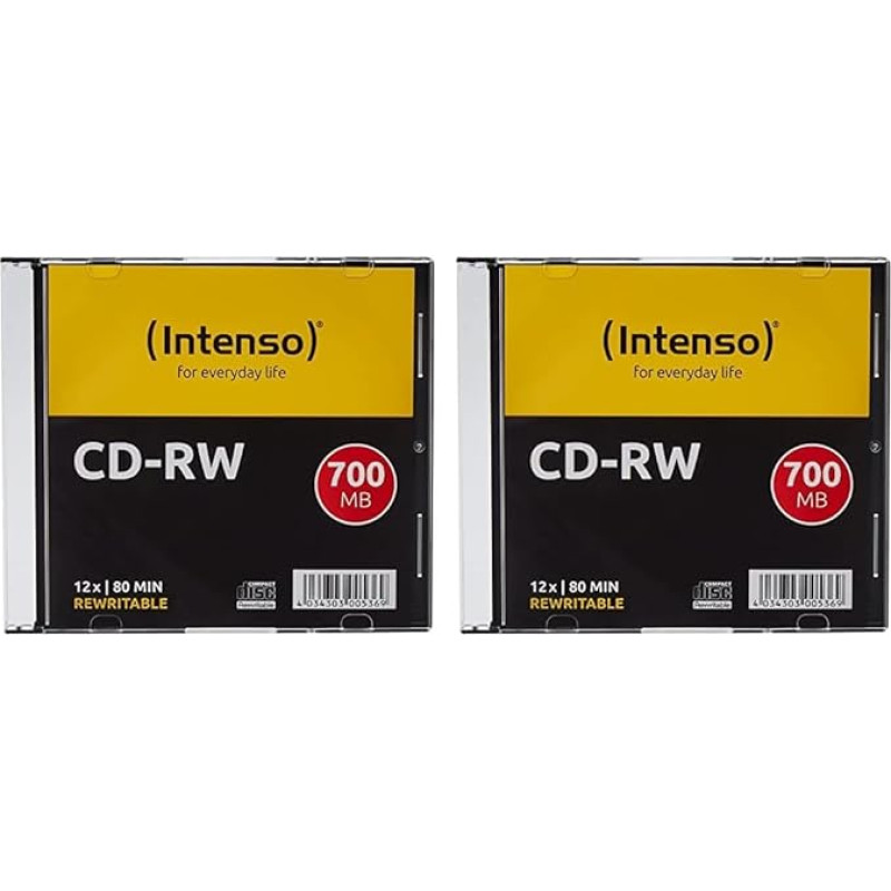Intenso 2801622 Tuščias CD-RW 700 MB RW 12x greičio įbrėžimams atsparus viršelis 20 vnt. plonas dėklas