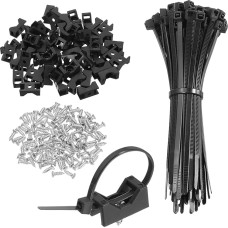 sourcing map 60 Stück 3 cm Kabelbinder-Sattel-Typ-Halterungen mit 15,2 cm Kabelbindern und M5-Blechschrauben, Draht-Organizer-Halterklemmen-Set, Schwarz