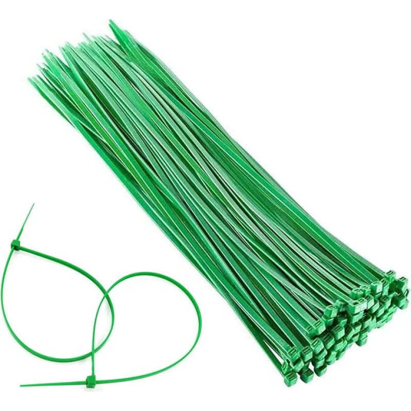 100 vnt. mažų žalių kabelių kaklaraiščių, 200 x 2,5 mm, savaime užsifiksuojantys sodo kabelių kaklaraiščiai, reguliuojami įvairios paskirties kabelių kaklaraiščiai, daugkartinio naudojimo augalų kaklaraiščiai, maži kabelių kaklaraiščiai namams, sodui, med