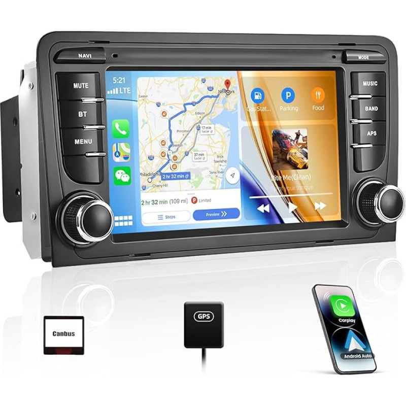 4G + 64G 8 branduolių CAMECHO Android 13 automobilinis radijas, skirtas Audi A3 8P/8P1 S3 RS3 Sportback su Navi Carplay Android Car, 7 colių automobilinis radijo imtuvas su jutikliniu ekranu, Bluetooth Mirror Link RDS FM WiFi