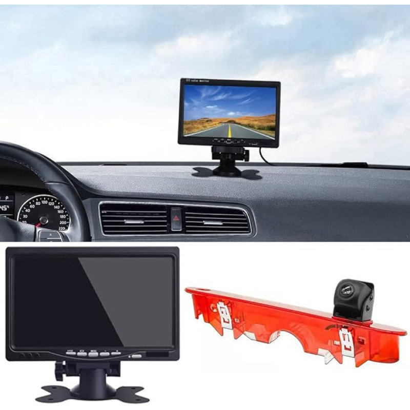 Su 7 colių LCD monitoriumi, automobilio trečiojo stogo viršuje sumontuota stabdžių žibinto kamera Stabdžių žibintas galinio vaizdo atsarginė kamera, skirta Renault Kangoo II 2007-2021/Mercedes Ben Citan Tourer W415 Micro Camper 2012-2021
