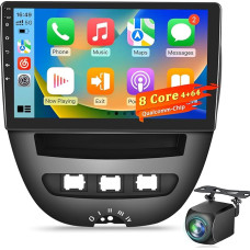 8 branduolių Qualcomm 4+64G Android automobilinis radijas Toyota Aygo/Peugeot 107/Citroen C1 2005-2014, 10 colių IPS jutiklinis ekranas, belaidis CarPlay ir Android Car, DSP Hi-Res Audio, palaiko AHD kamerą/DAB