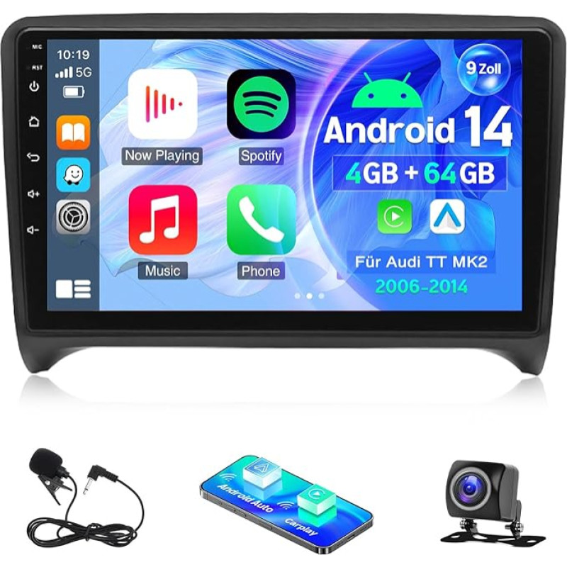 4+64G Android 14 automobilinis radijas Audi TT MK2 2006-2014 m., 2DIN su Carplay 