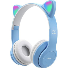 QOTSTEOS Wireless Gaming Headset, Bluetooth 5.0 Foldable Wireless Gaming Headset for Kids and Adults, Cat Ears with LED Lighting, Blue