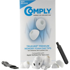 Comply TrueGrip Replacement Memory Foam Eartips for Apple AirPods Pro 1 & 2, Improved Comfort, Secure Fit, Excellent Noise Isolation, Removal and Cleaning Tool, White