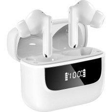 Hmusic H26 Bluetooth Kopfhörer, Kopfhörer Kabellos Bluetooth 5.4 mit 4 ENC Lärmreduzierung Mics, 13mm Treiber, 40 Std. Spielzeit, LED-Anzeige, IPX4 wasserdichte Ohrhörer für Sport Arbeit - weiß